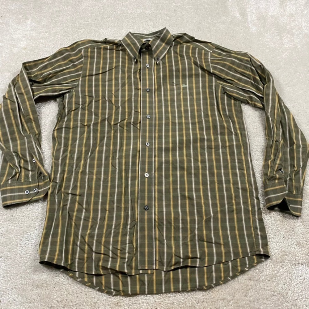 Lacoste Shirt Mens M 38 Plaid Button Down Green Yellow Cotton Made France
